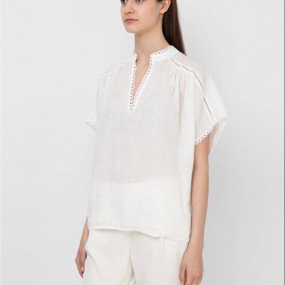 Les Coyotes De Paris Size 34 Ella White Blouse With Lace Inserts - Picture 2 of 9